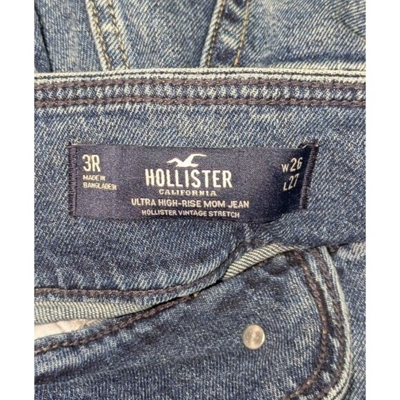 Hollister Jeans 3 Junior's Blue Acid Wash Ultra High Rise Mom Jean Raw Hems - Picture 6 of 7